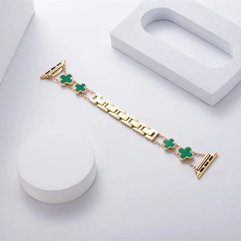Applicable to apple watch with four-leaf metal chain apple watch strap iwatch6SE apple watch strap apple watch band  apple