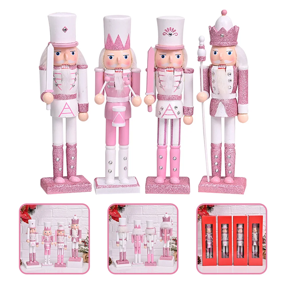 

4 Pcs Christmas Nutcracker Desktop Nutcrackers Craft Dinner Table Decorations Xmas Wood Ornaments Number Decorative Traditional