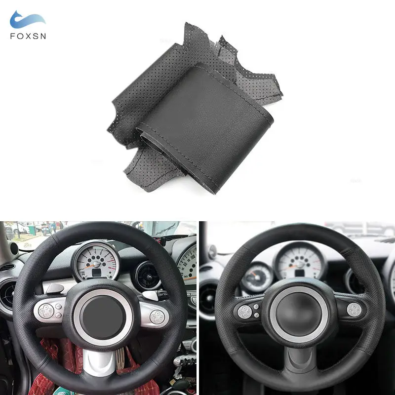 

Hand Braid Car Steering Wheel Cover Leather Trim Black For Mini R56 R57 Hatchback Clubman Convertible Coupe Roadster 3-Spoke