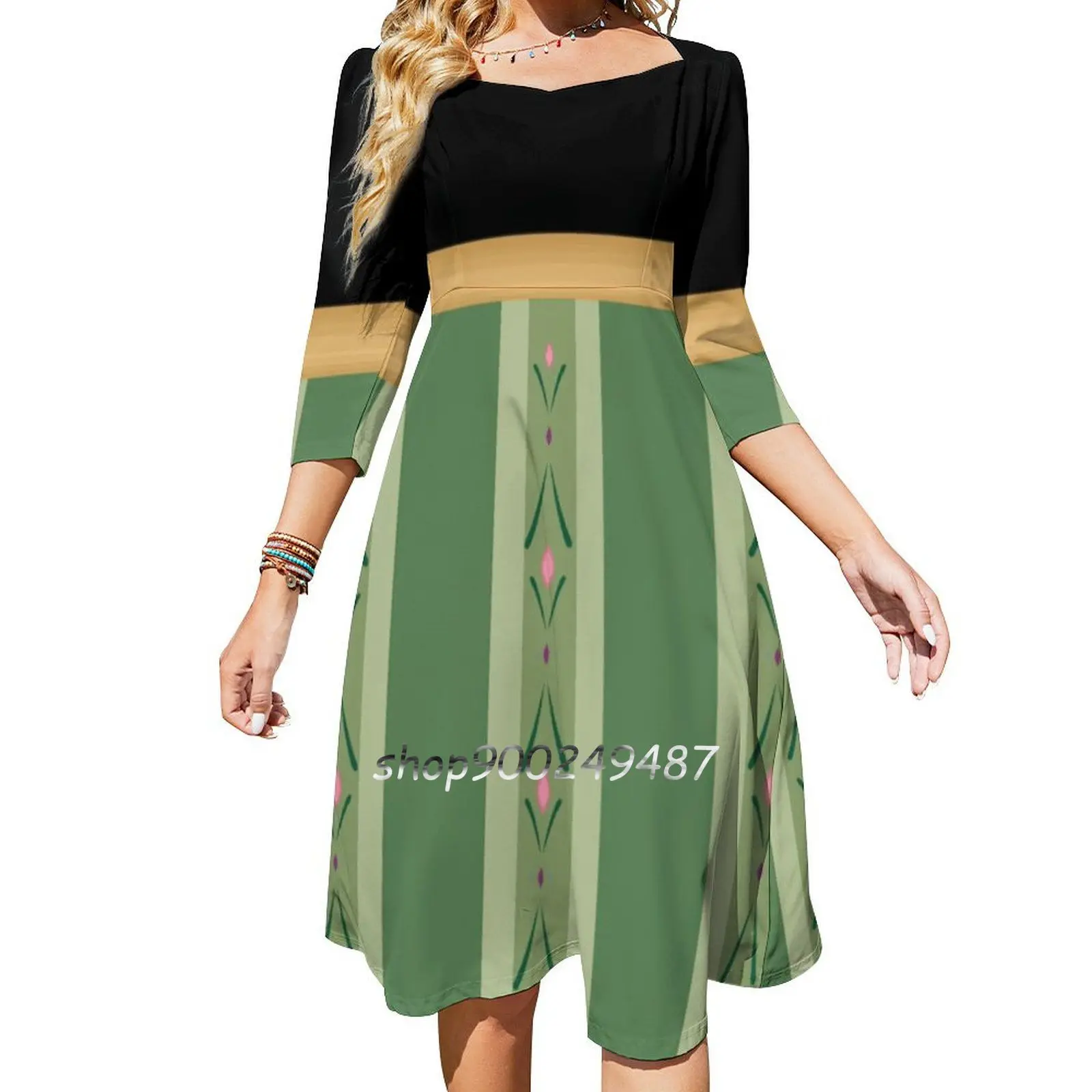 

Nordic Princess Square Neck Dress Cute Loose Print Dresses Elegant Beach Party Dress Princess Anna Anna Walt Nordic Princess