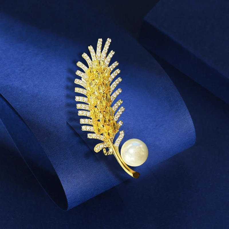 Модная мужская брошь в виде желтого циркона булавки элегантный растительный