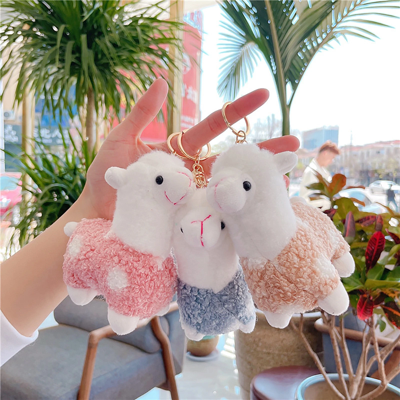

Cute Little Alpaca Plush Keychain Doll with Hand Gift Small Gift Doll Pendant Bookbag Pendant