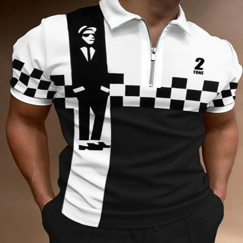 

Men's Lapel SKA Style Zip Short Sleeve Casual POLO Shirt Top 2023 Summer Shirt Man Clothing European size S-3XL