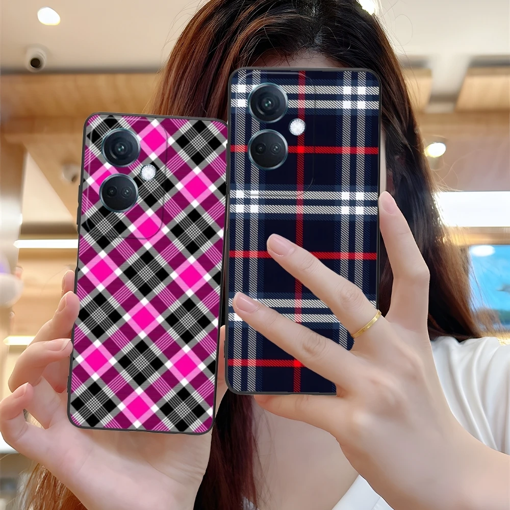 Lattice Grid Texture Mobile Cell Phone Case for OPPO Find X5 X3 X2 A93 Reno 8 7 Pro A74 A72 A53 Black Soft Cover Shell