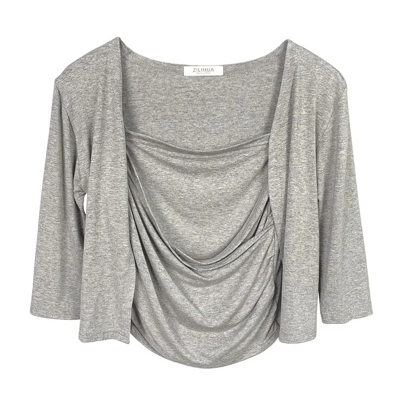 Эластичный удобный однотонный облегающий пикантный и модный плиссированный