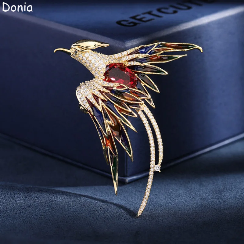 

Donia Jewelry Fashion Titanium Steel Micro-Inlaid AAA Color Zircon Phoenix Brooch Luxury Retro Pin