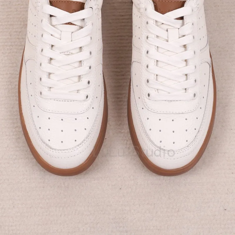 Elmsk New Genuine Leather Women's Casual Shoes Women Color-Blocking Fashion Leather Sneakers Shoes