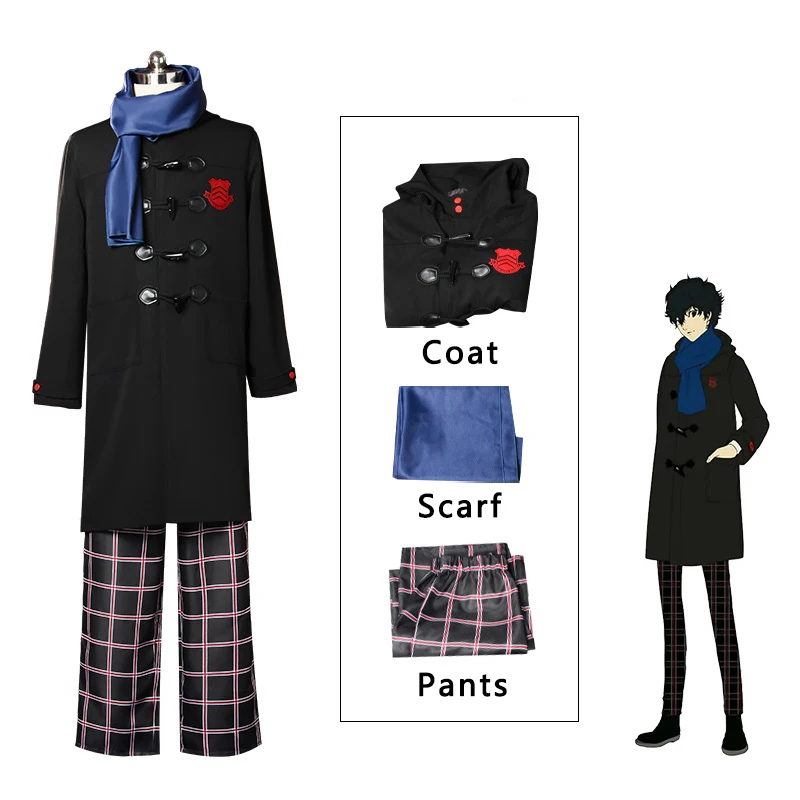Костюм для косплея Persona 5 Amamiya Ren пальто шарф и брюки униформа аниме мужчин