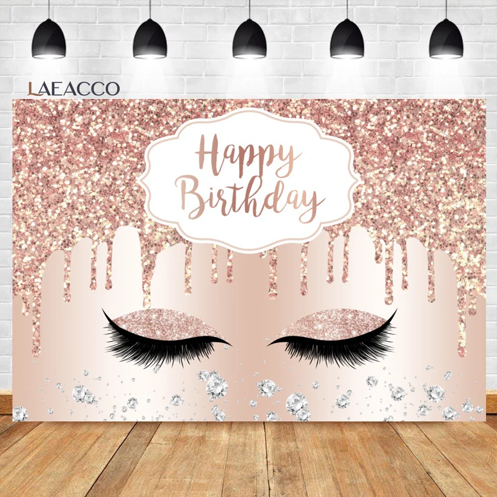 

Laeacco Golden Sequins Happy Birthday Backdrop Cute Unicorn Diamond Girls Baby Shower Portrait Customized Photography Background