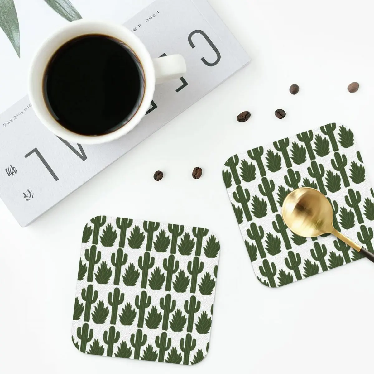 

Cactus Fiesta Coasters PVC Leather Placemats Non-slip Insulation Coffee Mats for Decor Home Kitchen Dining Pads Set of 4