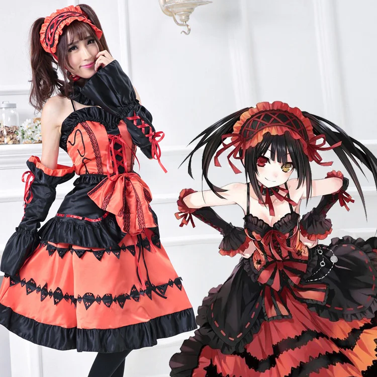 

Anime DATE A LIVE Nightmare Tokisaki Kurumi Uniform Cosplay Costumes Full Set Lolita Princess Dress