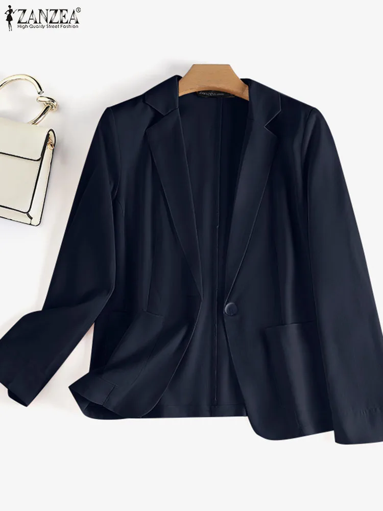 

ZANZEA Women Elegant Casual Sheer Suit Coat Long Sleeve Blazer 2023 Turn-down Collar Blazer Single Breasted Outwears Oversized