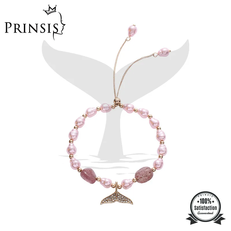 Модный браслет Prinsis, ювелирные изделия, браслет, розовый мужской жемчуг, хвост любви, подарок на день рождения для женщин, девушек, дамские ювелирные изделия Q001