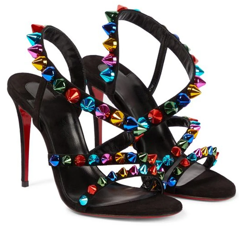 

Designer 100mm Strap Slingback Sandal 22SS Glamorous Style Vibrant Platinum-plated Pyramid Studs Ladies High Heels