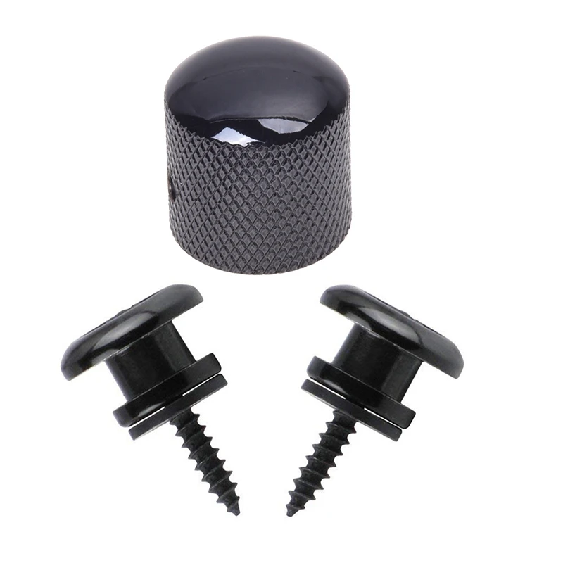 

1X Black Electric Guitar Volume Tone Control Knob & 2Pcs Mushroom Head Guitar Strap Buttons Strap Black