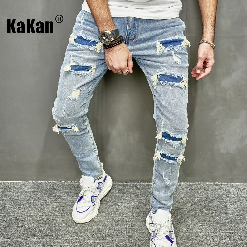 Kakan - новые европейские и американские потертые джинсы с нашивками для мужчин