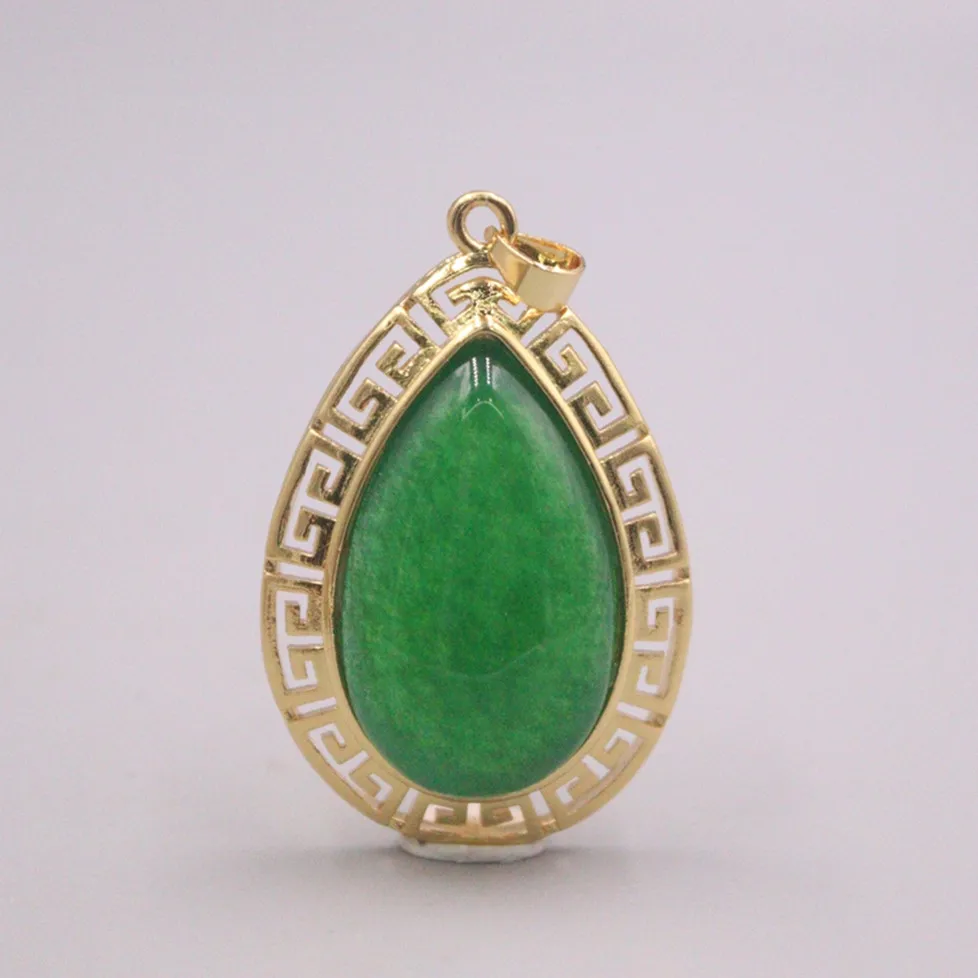 

Hot Sale Real 18k GP Alloy With Green Jade Women Lucky Ellipse Pendant