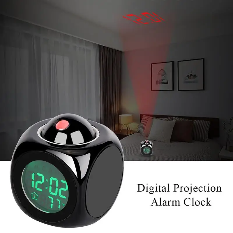 

LCD Projection Alarm Bell Clock Backlight Snooze Table Clocks Electronic Digital Projector Temperature Display Time Decor Gift