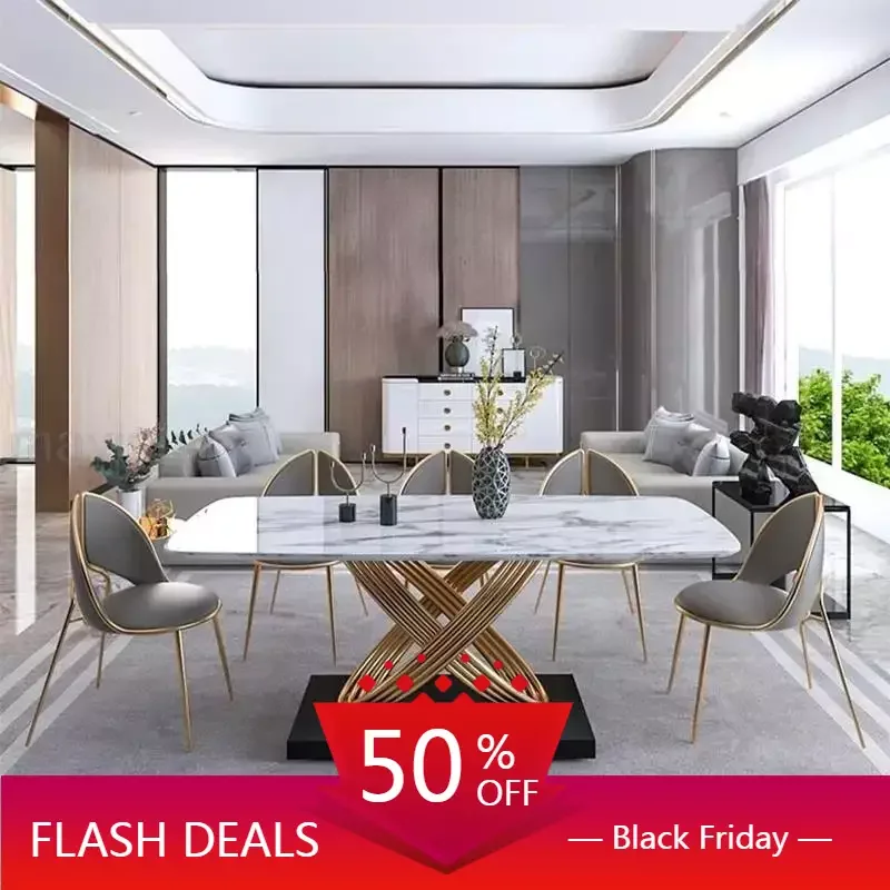 

Modern Dining Table With Stainless Steel Finish Luxury Organizer Desk Top Hotel Lobby Free Shipping Mesa Comedor Home Furniture