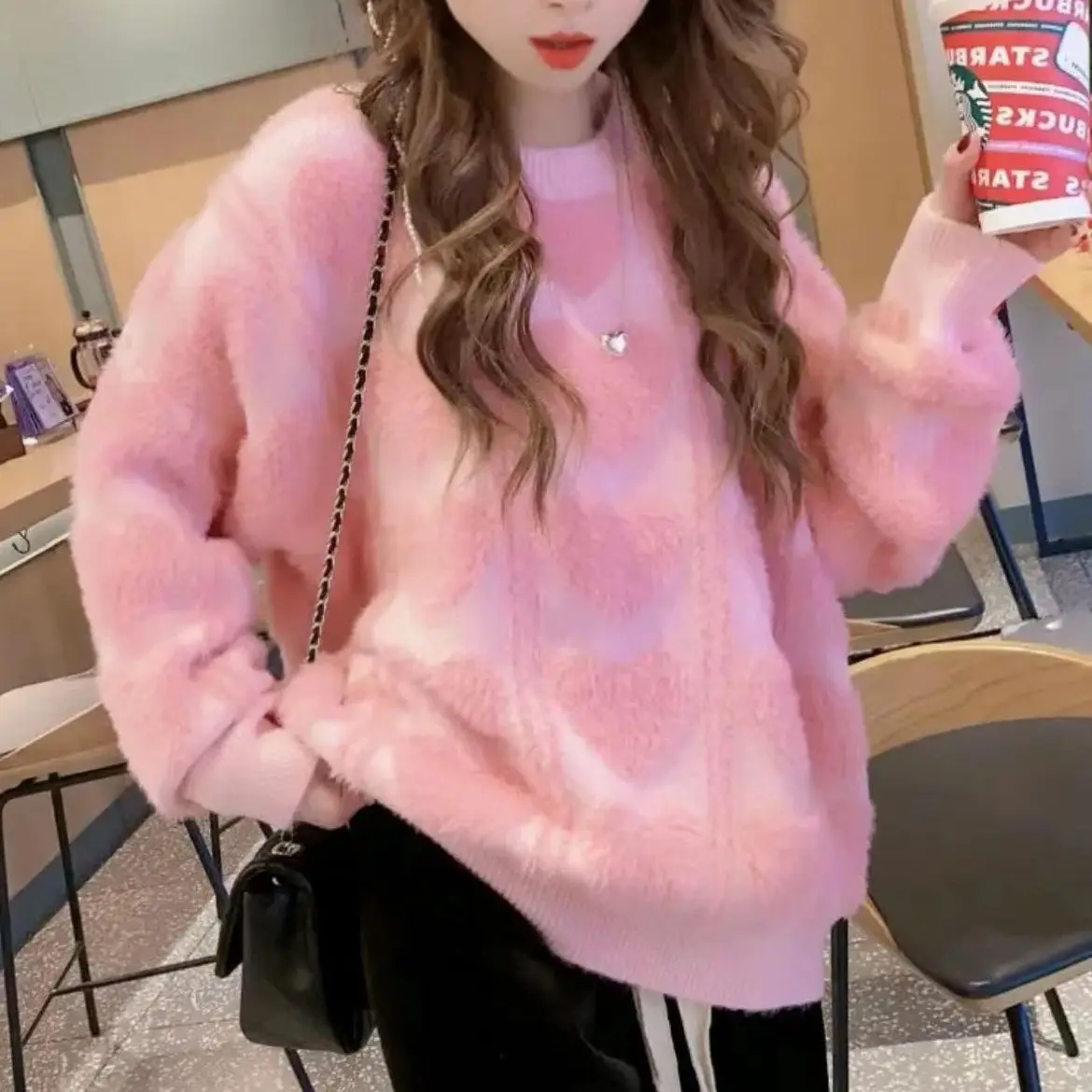 

2022 New Autumn Winter Women Sweater Loose Casual Print Warm O Neck Pullovers Korean Knit Tops Womens Sweater Jumpers C188