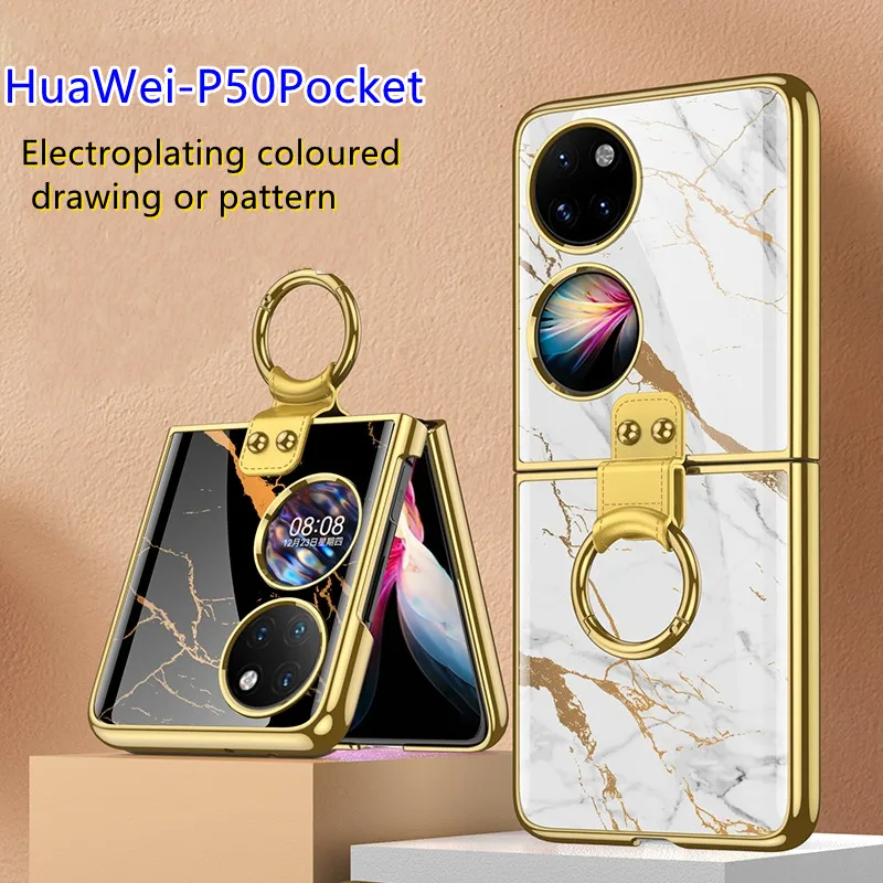 

New Ring Holder Phone Case For HuaWei P50 Pocket Cover Plating Pc Hard Shockproof Protective Ultra-thin Kickstand Funda Shell
