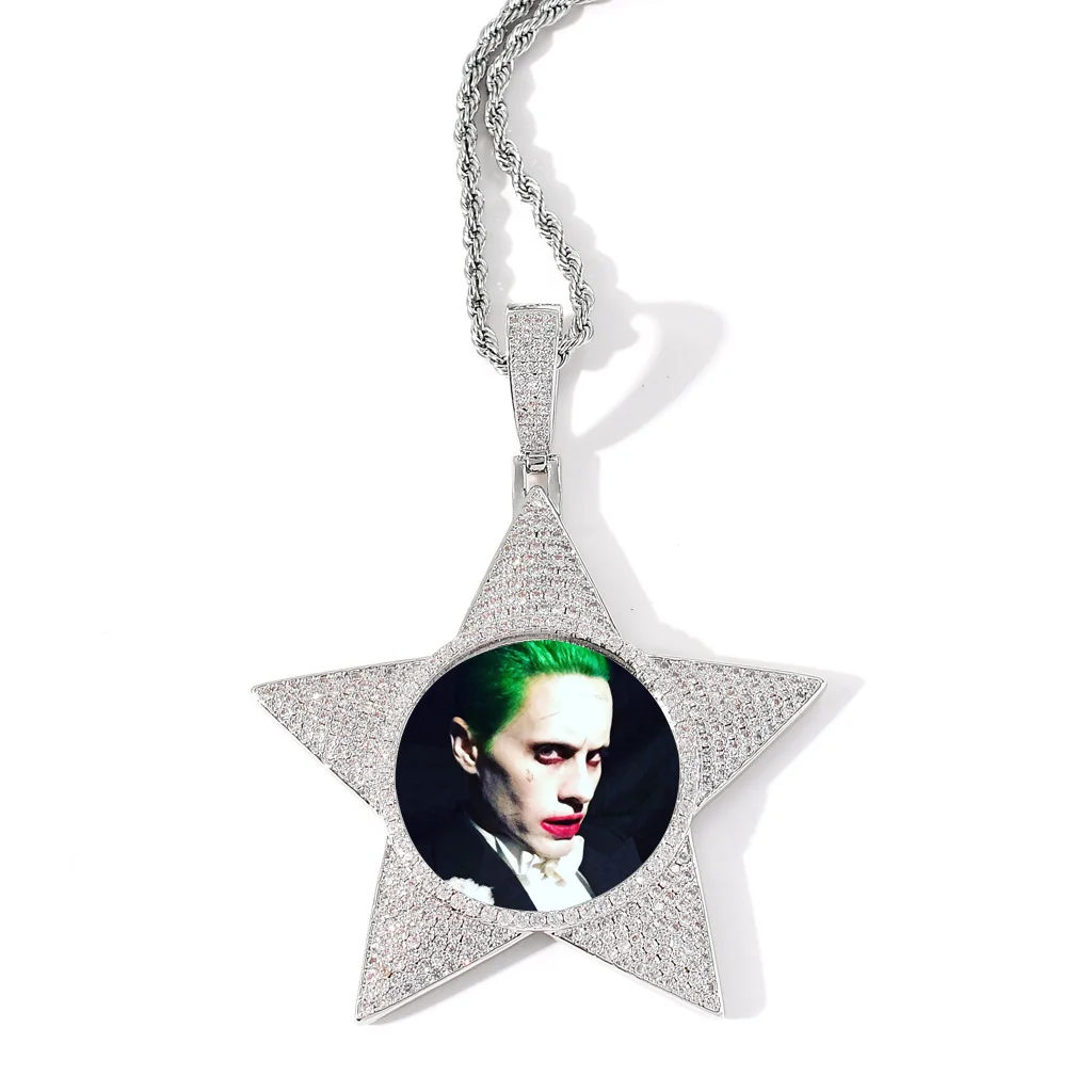 Hip Hop Custom Photo Name Couple Pendants Friendship Necklace Five Pointed Star Choker Personalized Jewelry Gifts Best Selling