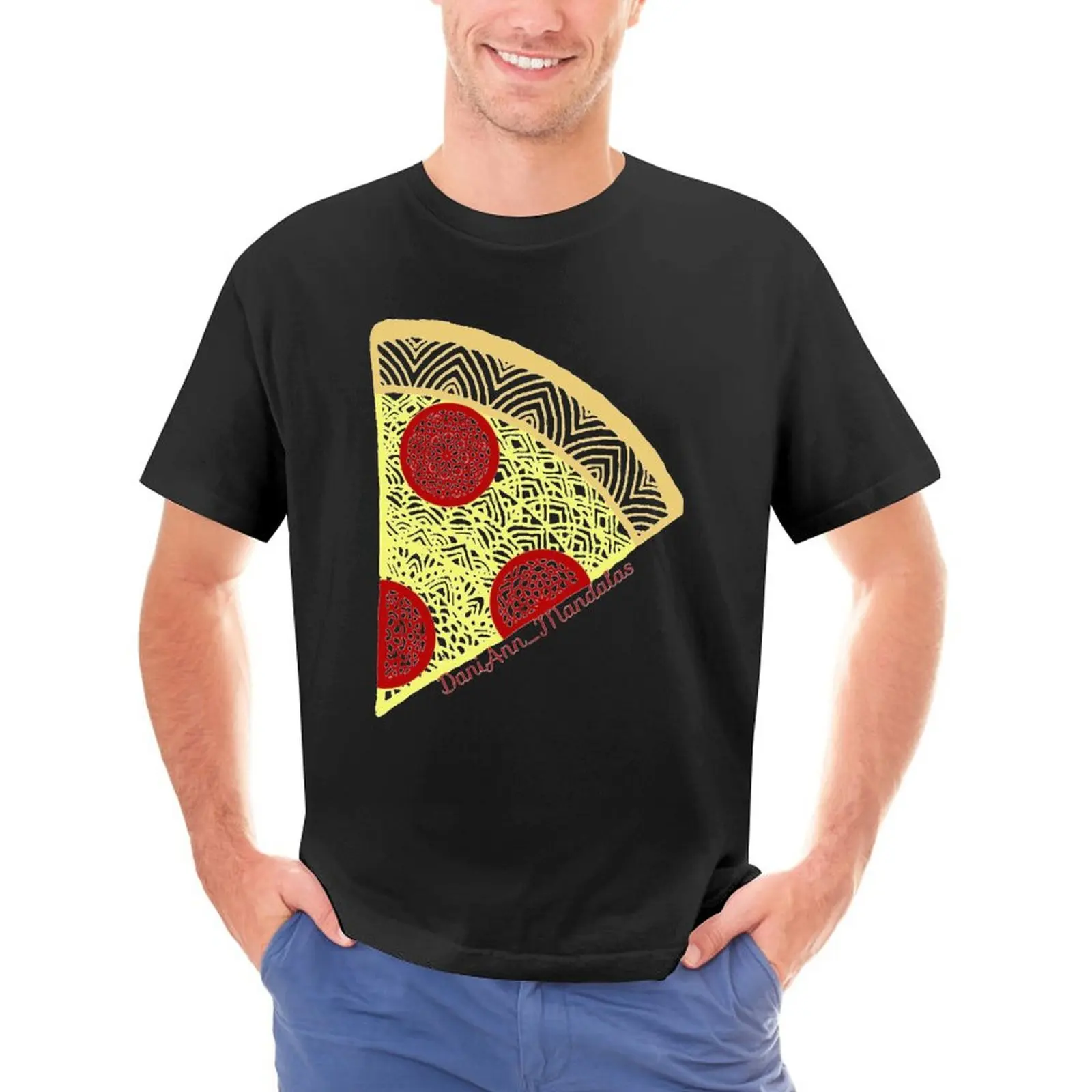 

Mandala Pizza T Shirt Pepperoni Cheese Crust Food Trending Cotton T-Shirt Short Sleeve Printed Basic Clothes for Man Couple Tees