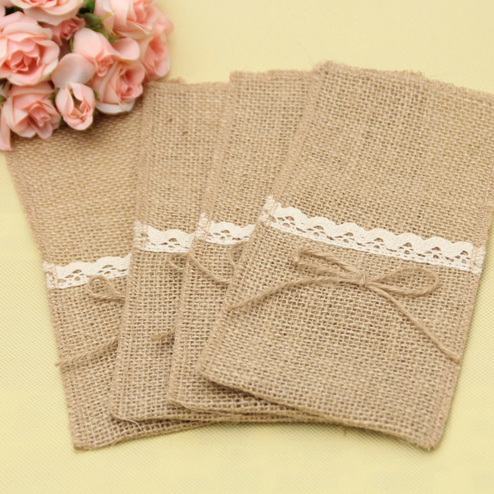 10 Pcs Rustic Wedding Table Decoration Christmas Decorations Dining Burlap Utensil Holders Vintage Supplies Party Dinner
