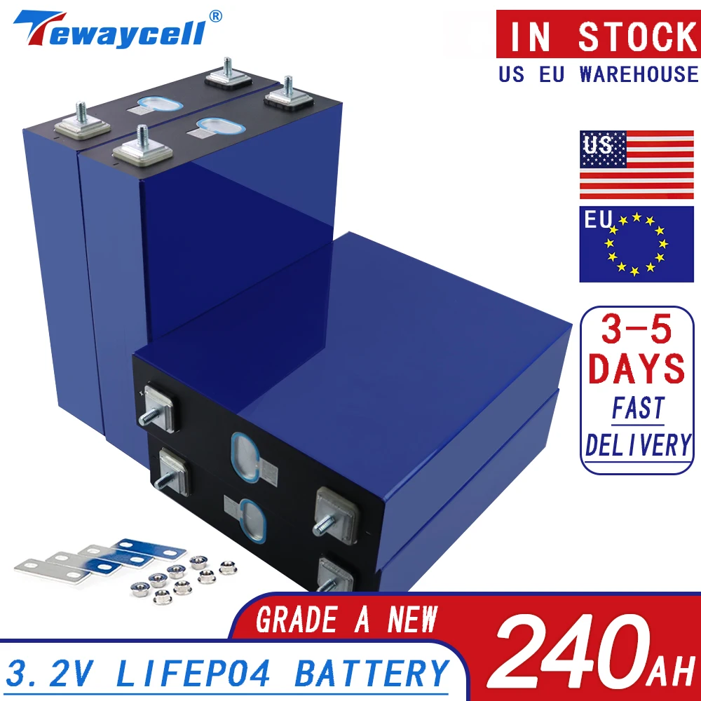 

4pcs 3.2V 230Ah 240Ah Lifepo4 Battery Pack Grade A New Lithium Iron Phosphate Prismatic RV Power Solar Car Bus US EU Warehouse