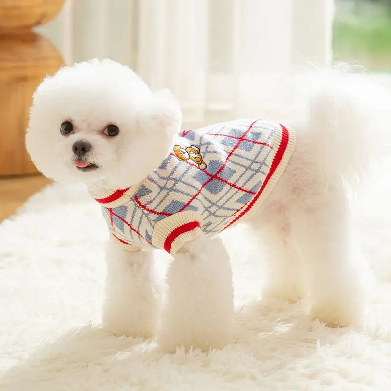 

Lingge Bear Dog Clothes College Wind Vest Poodle Puppy Warm Sweater Autumn Winter Pet Clothes Simple Design Pullover DripShippin