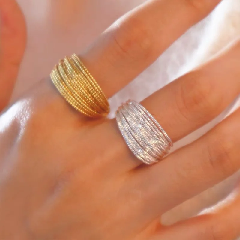 

Minar Stylish Gold Silver Color Metallic Chunky Finger Rings for Women Multi Layers Adjusting Open Charm Ring Korean Jewelry