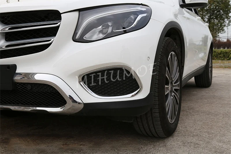 Front + Rear Chrome Fog Light Cover Surrounds For 2016 2017 2018 2019 Mercedes GLC Wagon X253