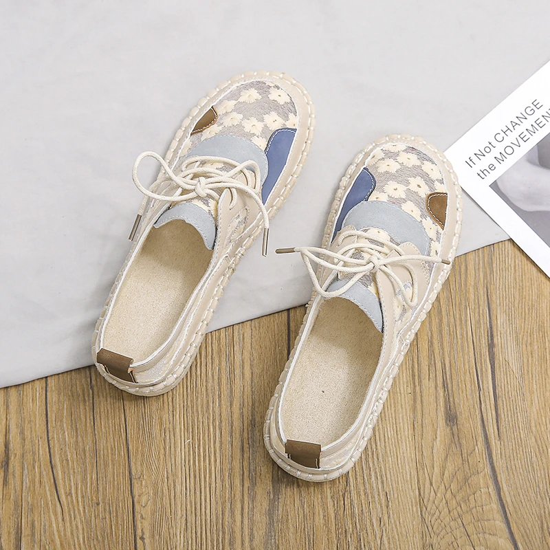 

Туфли женские на плоской подошве, дышащая сетчатая ткань, модные туфли на плоской подошве, маленькие белые лоферы с вышивкой в ретро стиле, ...