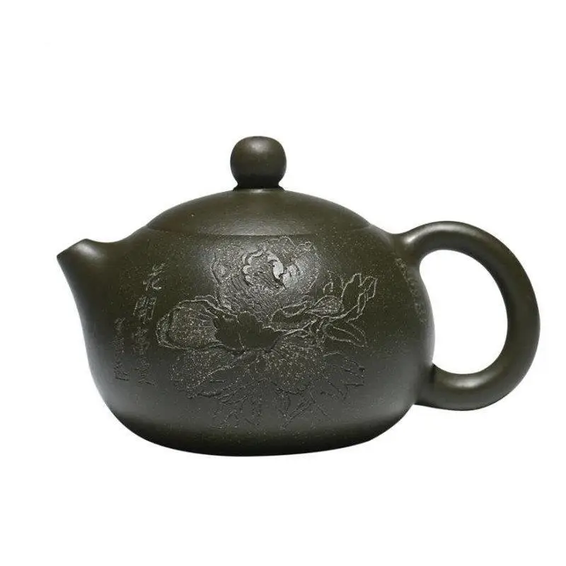 

190ml High-end Yixing Purple Clay Teapots Famous Handmade Peony Pattern Tea Pot Raw Ore Green Mud Kettle Chinese Zisha Tea Set