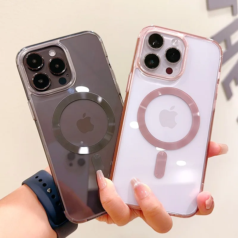 Роскошный Магнитный акриловый прозрачный чехол для телефона iPhone 15 14 13 12 Pro Max Plus
