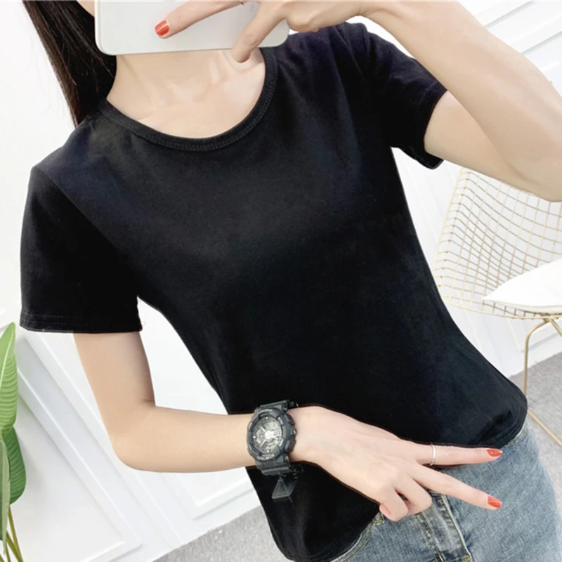 

S-2Xl Plain T Shirt Women Cotton Elastic Basic Shirts Female Casual Tops Tee Short Sleeve T-Shirt Women Camisetas Basicas Mujer