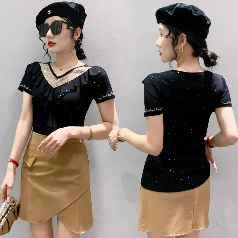 Женская Сетчатая футболка с коротким рукавом облегающая эластичная Футболка