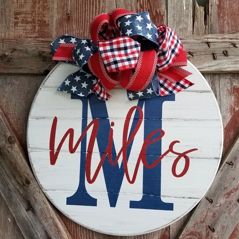 

Patriotic Independence Wooden Wreaths for Front Door, Outdoor Farmhouse Decorations Door Hanger Wooden Hanging Sign