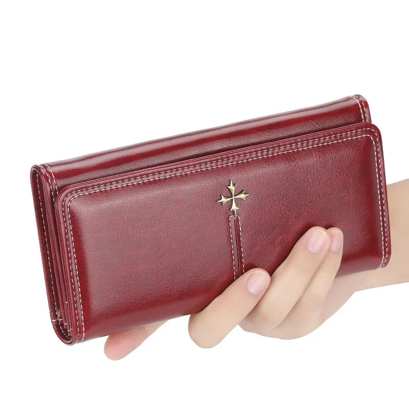 

Leather Women New Fashion Clutch Wallet Female Coin Long Design Purse Clamp For Phone Bag Long Lady Handy Card Holder Portomonee