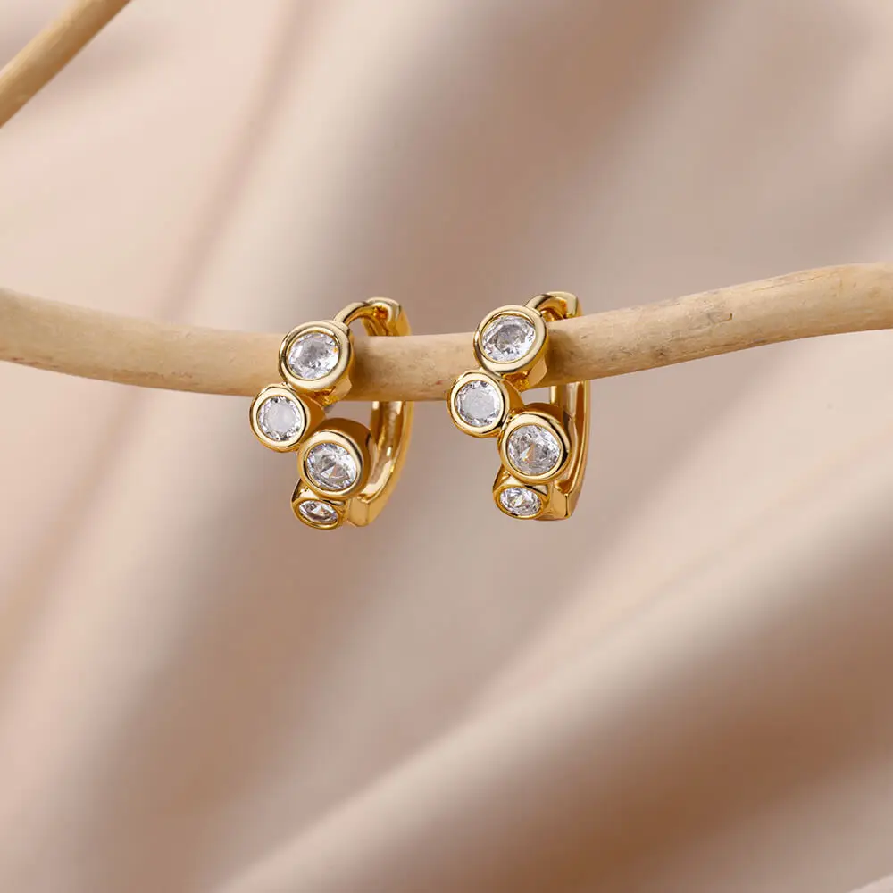 

Stainless Steel Cubic Zirconia Hoop Earrings for Women Exquisite Gold Plated Crystal Water Drop Earrings Trendy Jewelry 2023