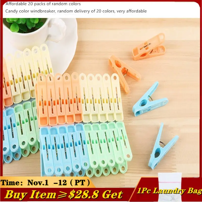 

20pcs / Pack Plastic Clothespins Clothes Pegs Household Clothespins Socks Underwear Drying Rack Laundry Hanging Pin Clip Holder