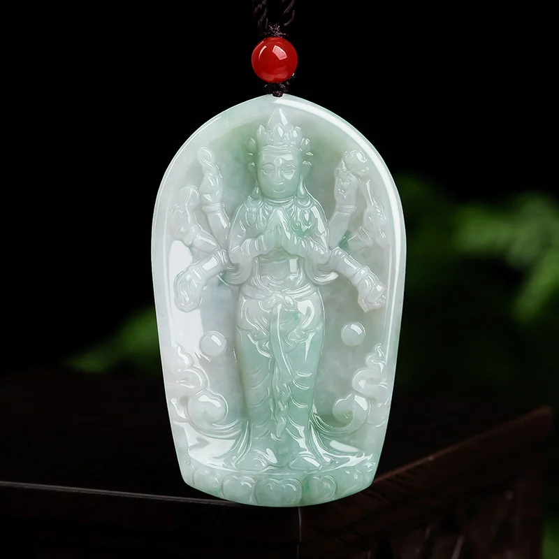 

Hot Selling Natural Hand-carve Jade Eight-armed Guanyin Buddha Necklace Pendant Fashion Jewelry Accessories Men Women Luck Gifts