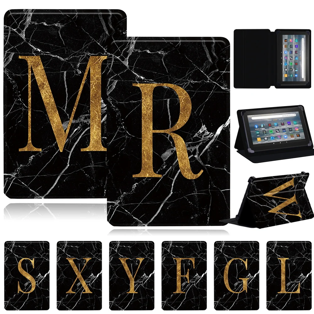 For Fire 7 12th Gen 2022/HD 10 Plus/HD 10/Fire 7/8 Case Folding Stand PU Shell for Kindle 10th Tablet blackmarble Series