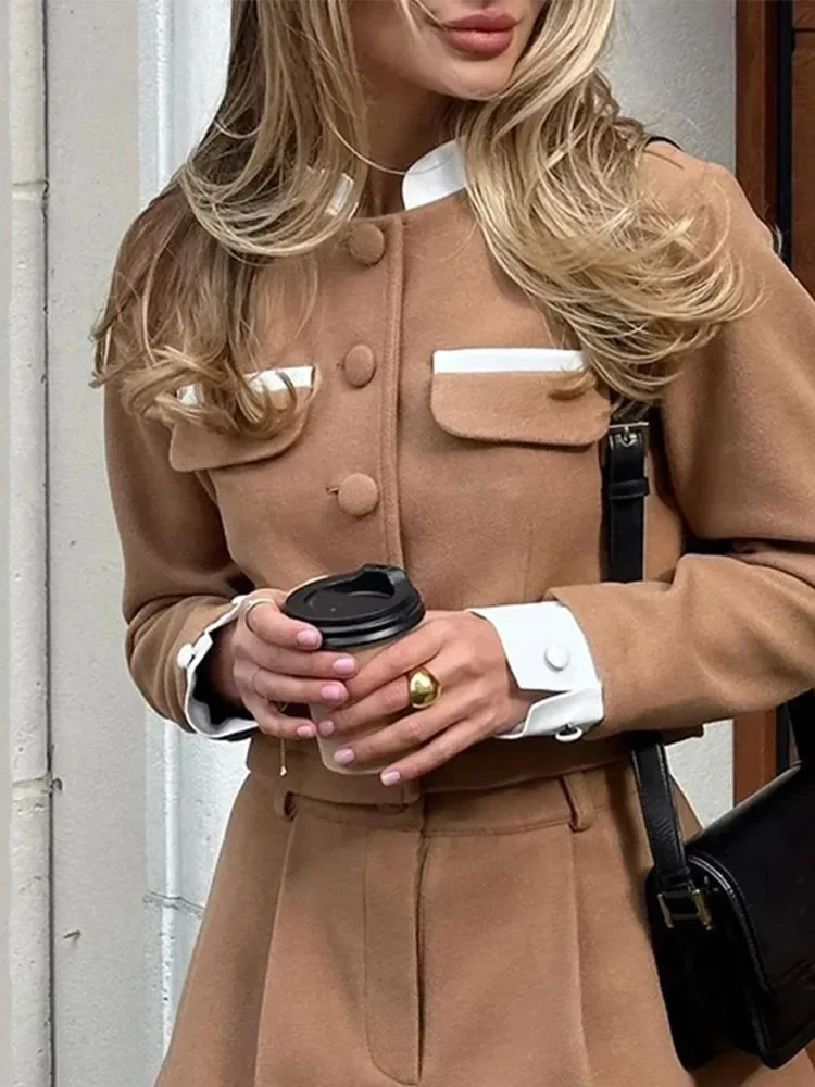 Женский шерстяной костюм NMZM комплект из двух предметов однобортный жакет с