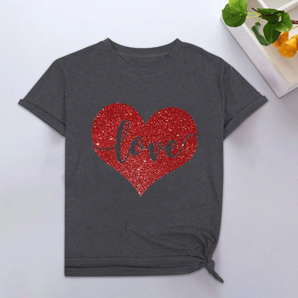 

Women Men Couple T-shirts Korean Milk Fiber O Neck Pullover Dark Grey Love Heart Print Summer Casual T-shirts футболка оверсайз