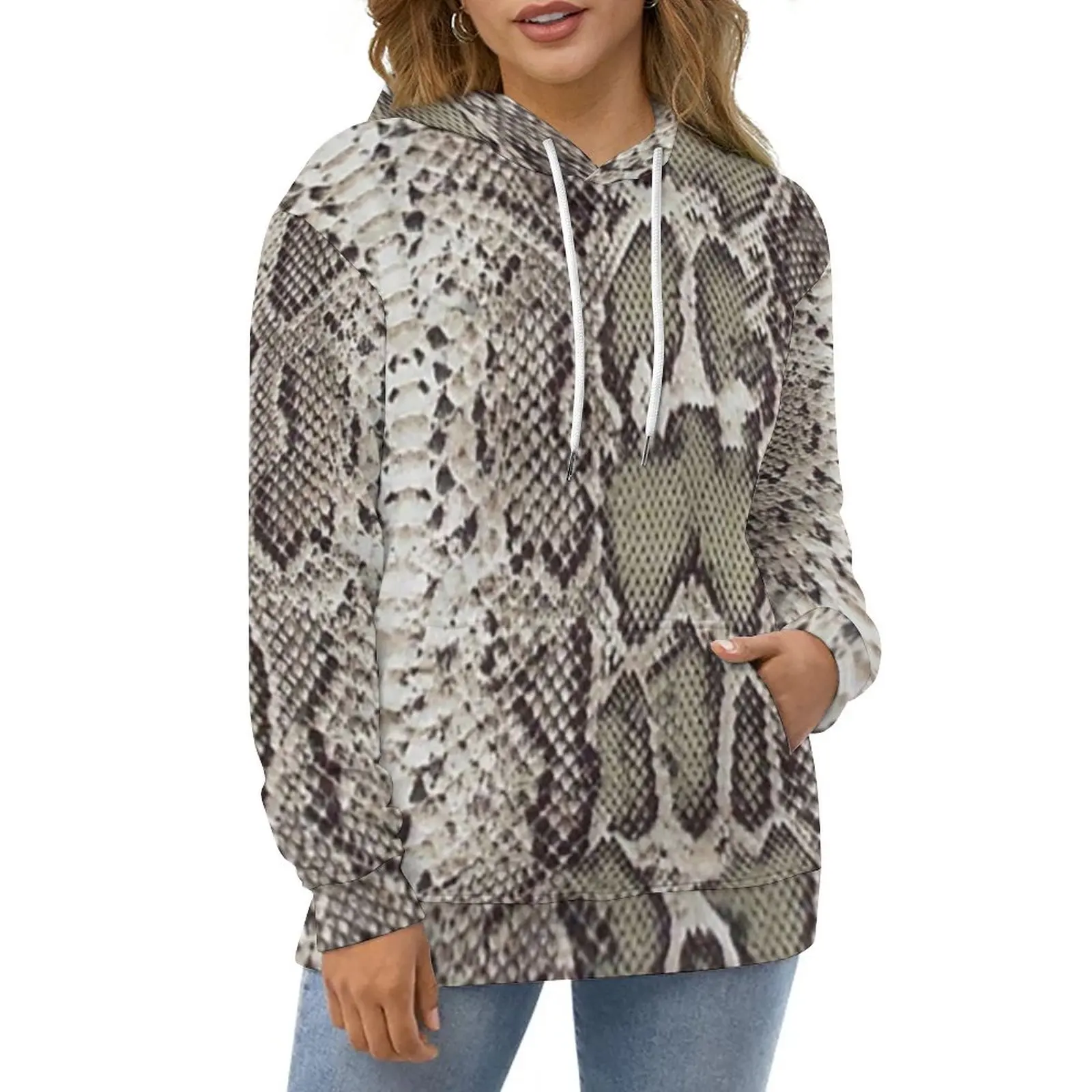 

Худи женское с принтом змеиной кожи, уличный Повседневный пуловер из Искусственной Змеиной кожи, худи, свитшоты с длинным рукавом, осень