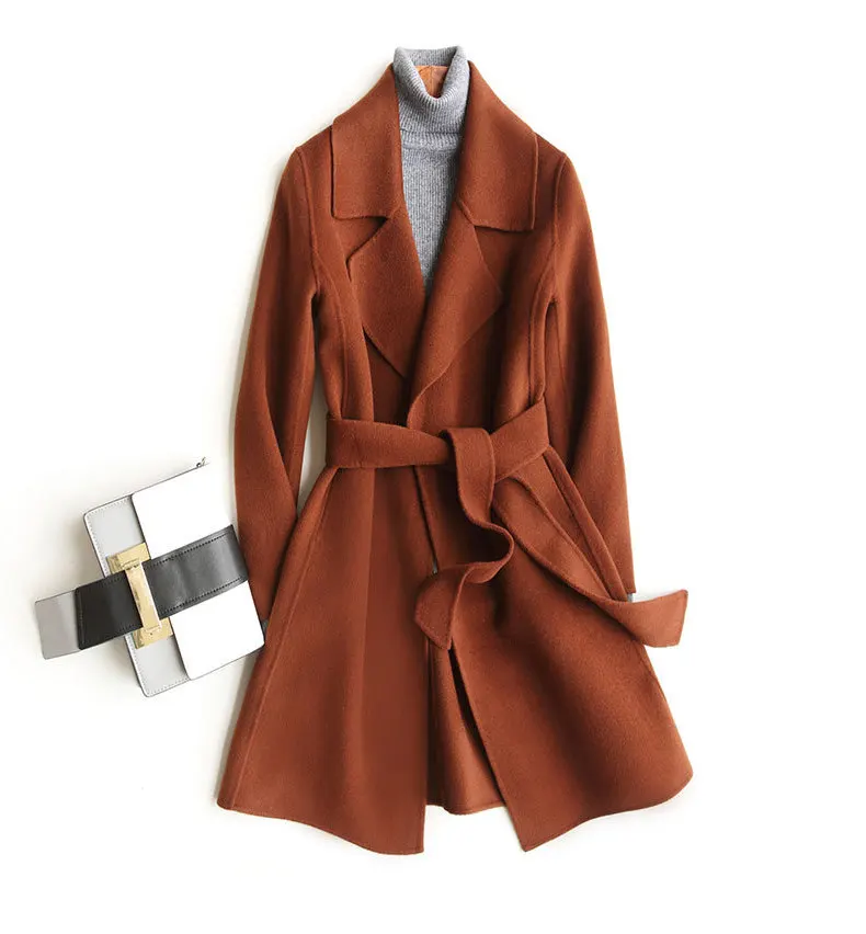 

Повседневное твидовое пальто 2023, новое двухстороннее шерстяное пальто, женское модное приталенное пальто средней длины, модное шерстяное пальто высокого качества для осени и зимы