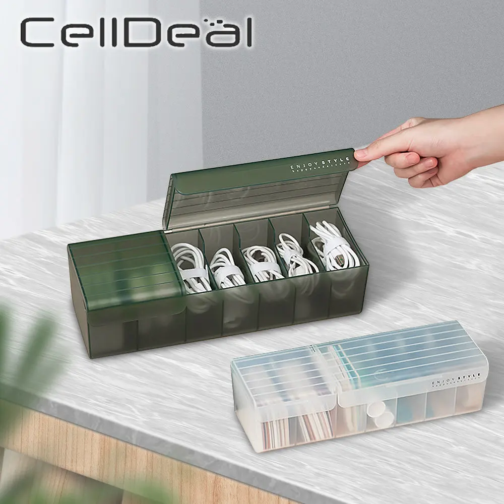

Desktop Data Cable Storage Box Power Cord Charging Cable Mobile Phone Charger Case Compartmentalizing Cable Management Box
