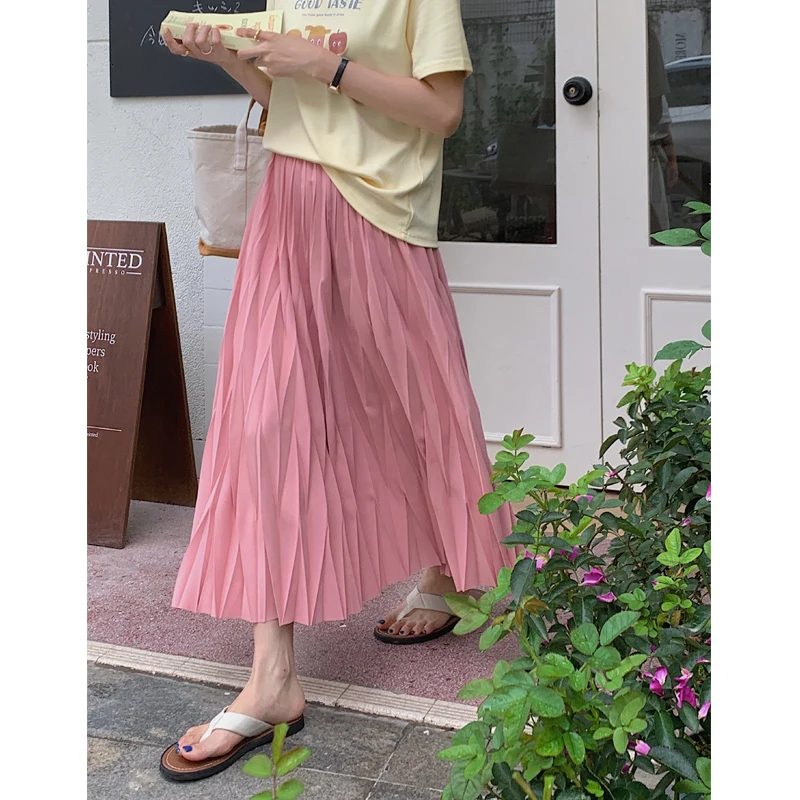 

Summer New Design Sense Rhombus Pleated Draping Mid-Length Large Swing A- line Pleated Skirt