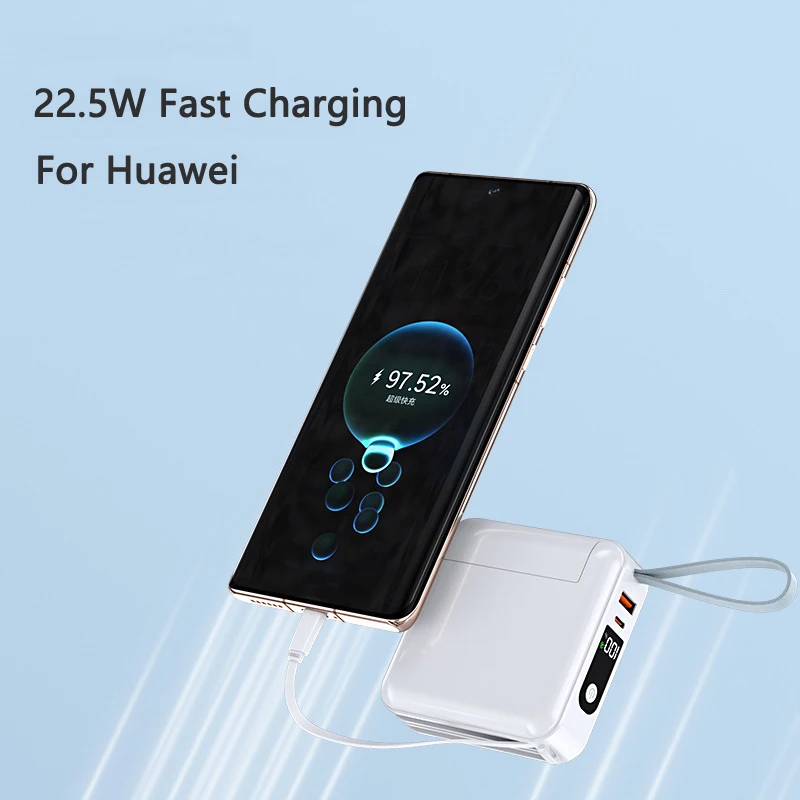 Фото Power Bank 30000 мАч с кабелем, вилкой переменного тока, настенное зарядное устройство, 22,5 Вт, быстрая зарядка, внешний аккумулятор для iPhone 16, Samsung Xiaomi №5